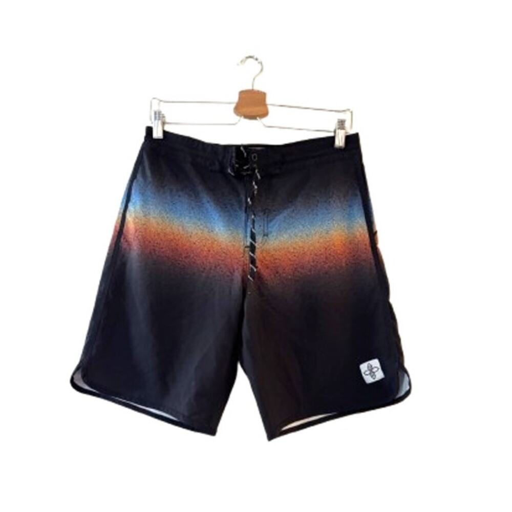 Infinity Surfboards Men's Boardshorts Size 30 Black Blue Orange Ombre Stripe